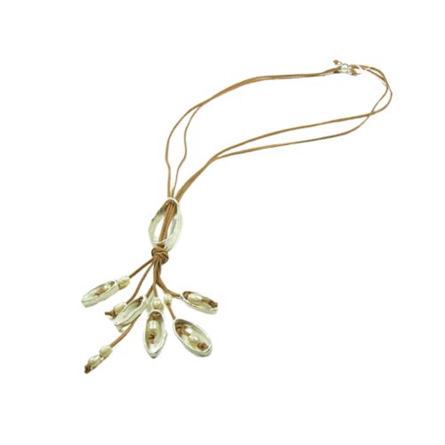 Long Necklace - Ovals &amp; Pearls 7501