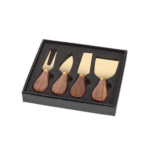 S/4 Walnut Cheese Knives - Gold