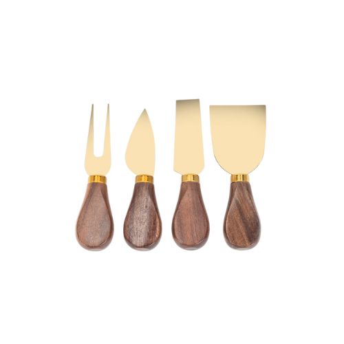 S/4 Walnut Cheese Knives - Gold