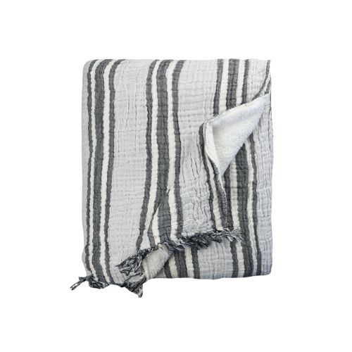 Fleece Lined Throw - Charcoal Stripe