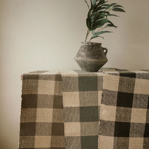 Gingham Table Runner, Fog