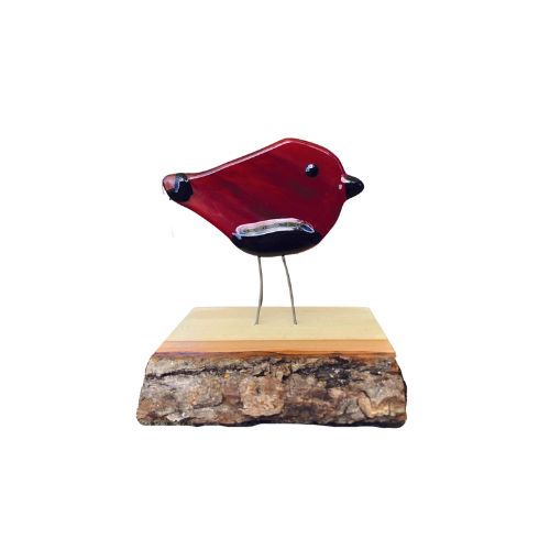 Handmade Glass Bird, Colour: Red + Black