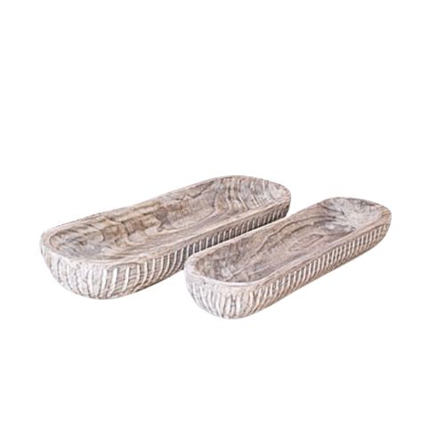 Wooden Oval Ribbed Tray