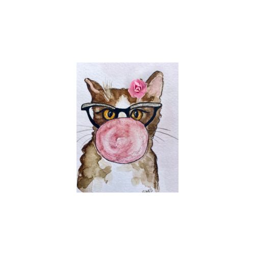 Local Hand Embellished Card, Style: Cat Bubblegum