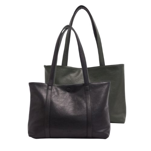 Lois Reversible Tote, Colour: Black + Deep Forest
