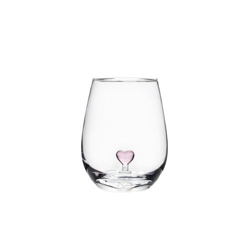 Pink Heart Stemless Wine Glass