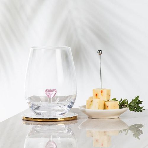 Pink Heart Stemless Wine Glass