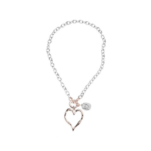 Hollow Heart Chain - Burnished Silver + Rose Gold