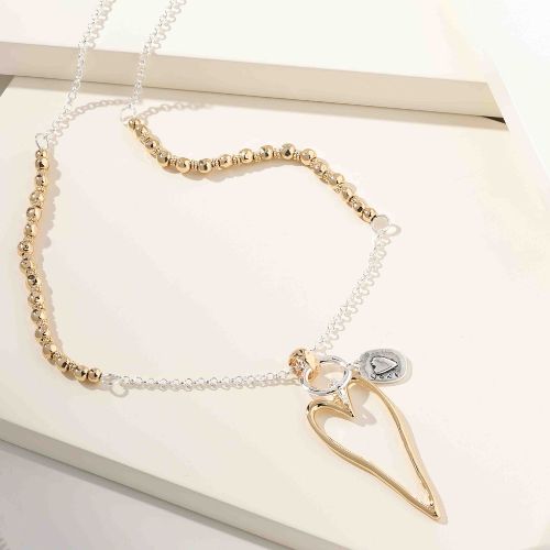 Hollow Heart Pendant - Shiny Gold + Silver