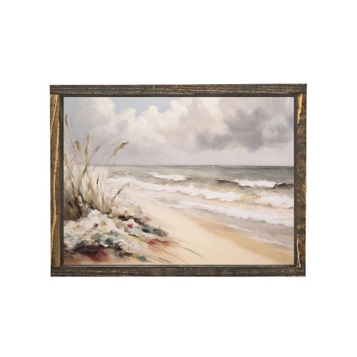 8.5x7" Vintage Seaside Painting - Espresso