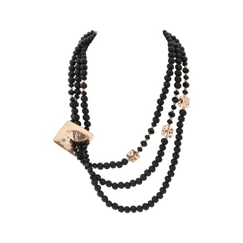 Matte Gold Necklace - Black Wood + Beads