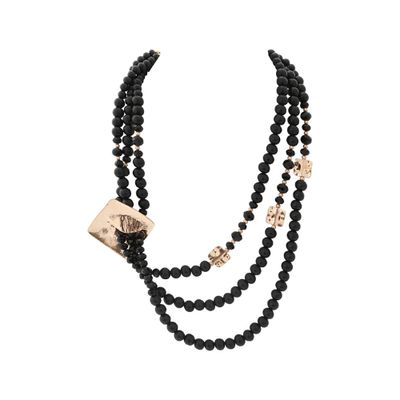 Matte Gold Necklace - Black Wood + Beads