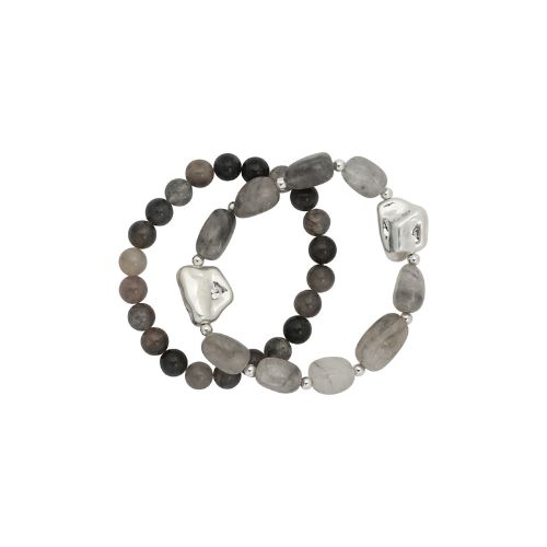Matte Silver Bracelet - Grey Stone