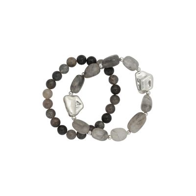 Matte Silver Bracelet - Grey Stone