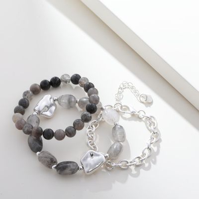Matte Silver Bracelet - Grey Stone