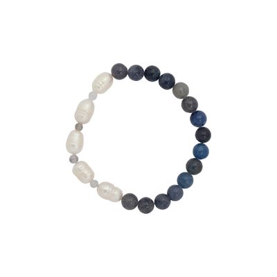 Matte Gold Bracelet - Blue Stone + Pearls