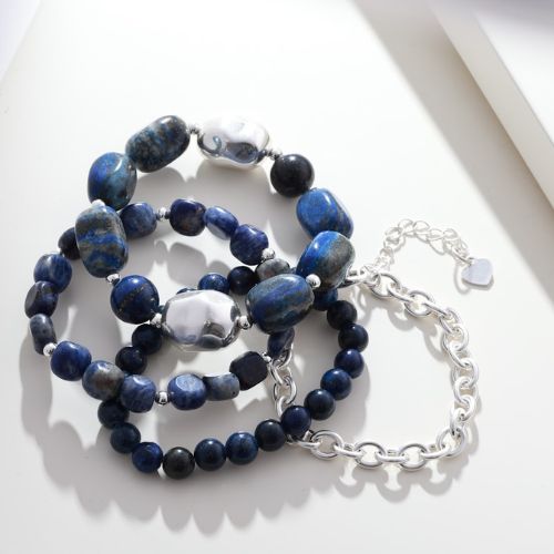 Matte Silver Bracelet - Navy Stones