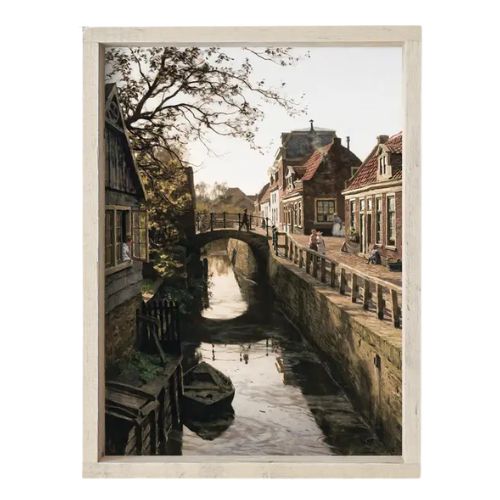 13x19" Vintage Dutch Canal Painting