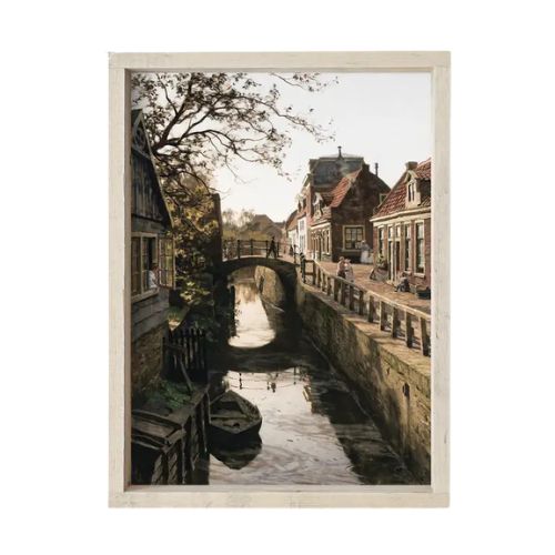 7x8.5" Vintage Dutch Canal Painting