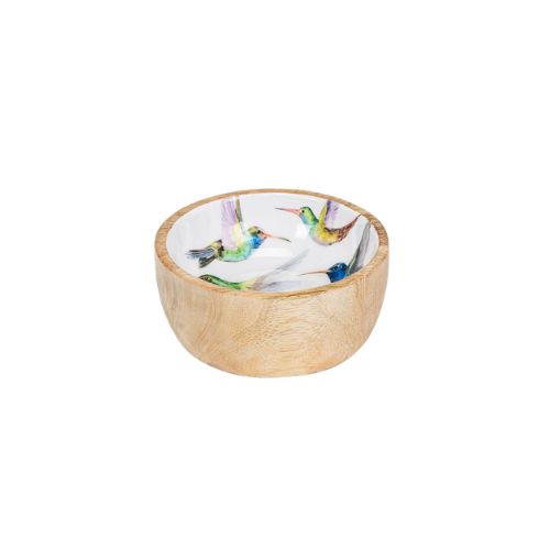 Small Wooden Bowl - Hummingbirds