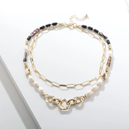 Gold Layered Necklace - Black