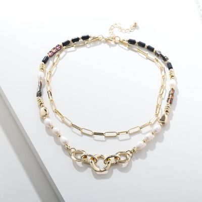 Gold Layered Necklace - Black