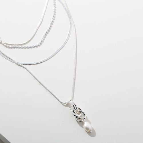 Silver Layered Necklace - Pearl