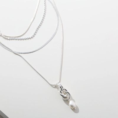 Silver Layered Necklace - Pearl