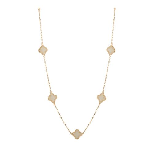 Gold Necklace - White Agate Clovers