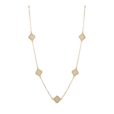 Gold Necklace - White Agate Clovers