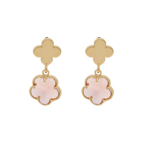 Gold Earrings - Pink Floral