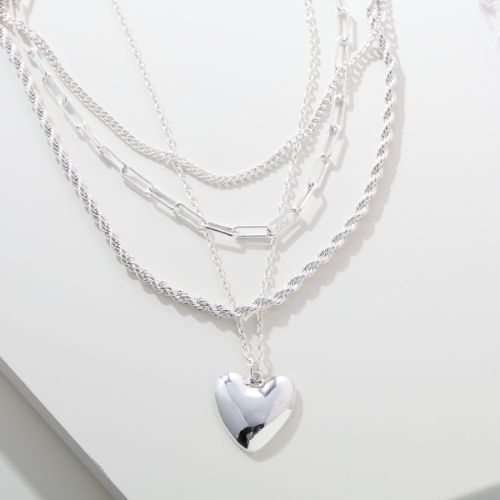 Silver Layered Necklace - Heart