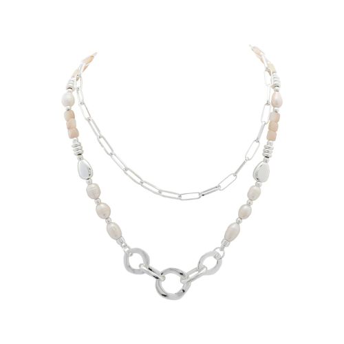 Silver Layered Necklace - White