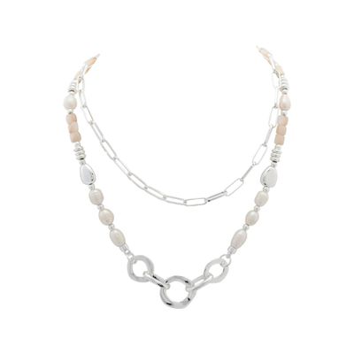 Silver Layered Necklace - White