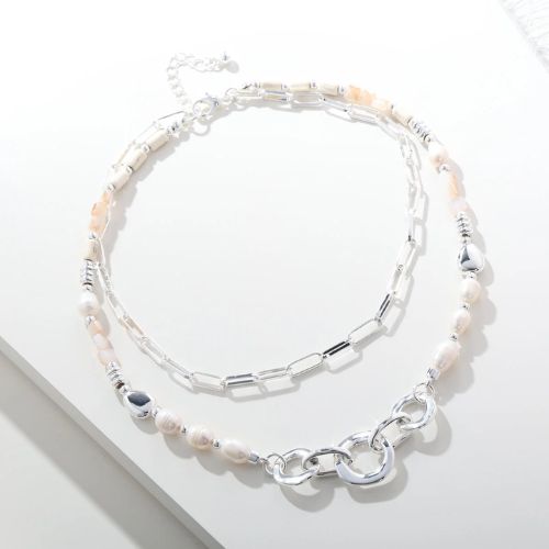 Silver Layered Necklace - White