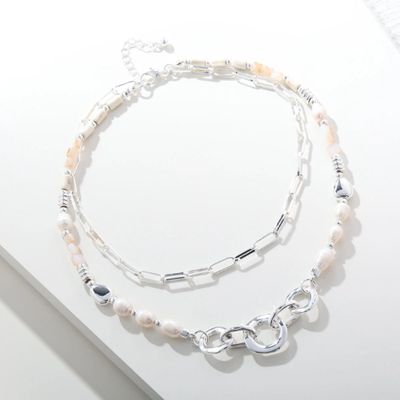 Silver Layered Necklace - White