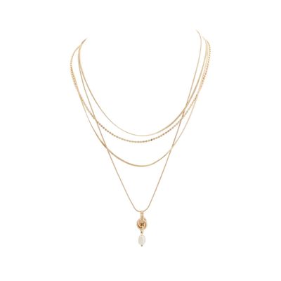 Gold Layered Necklace - Pearl
