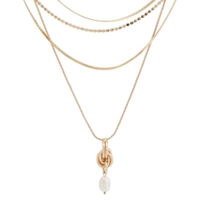 Gold Layered Necklace - Pearl