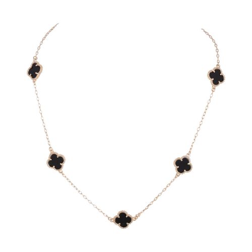 Gold Necklace - Black Agate Clovers