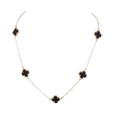 Gold Necklace - Black Agate Clovers