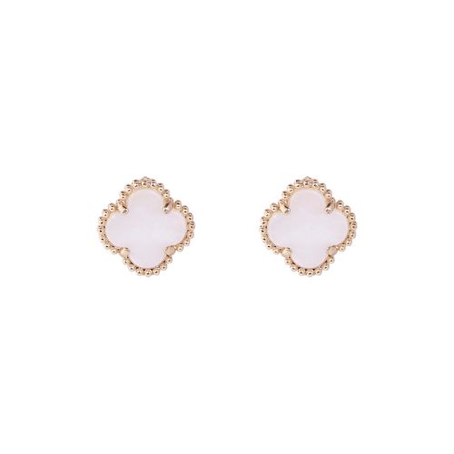 Gold Earrings - White Agate Clover