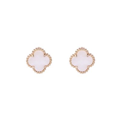 Gold Earrings - White Agate Clover
