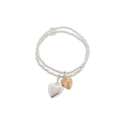 Silver Stretch Bracelet - Silver &amp; Gold Hearts