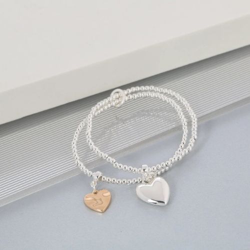 Silver Stretch Bracelet - Silver &amp; Gold Hearts
