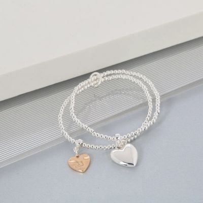 Silver Stretch Bracelet - Silver &amp; Gold Hearts
