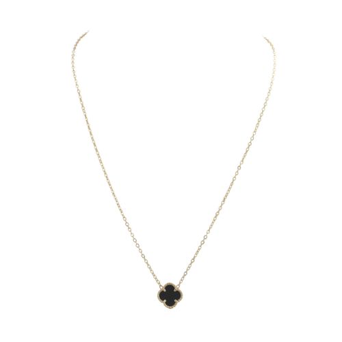 Gold Necklace - Black Agate Clover