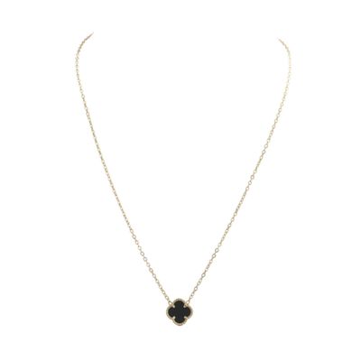 Gold Necklace - Black Agate Clover