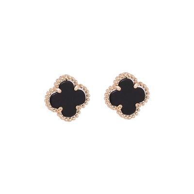 Gold Earrings - Black Agate Clover