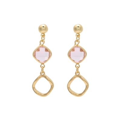 Gold Earrings - Pink Faceted
