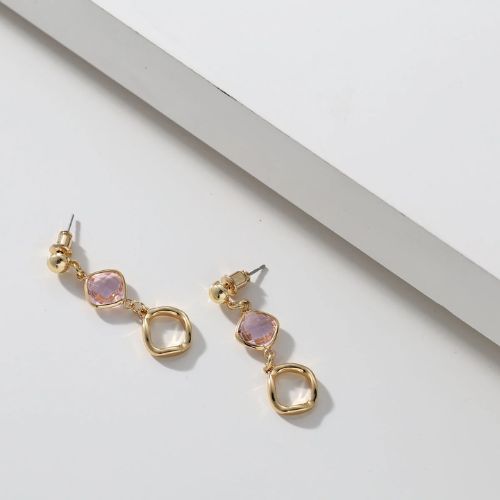 Gold Earrings - Pink Faceted